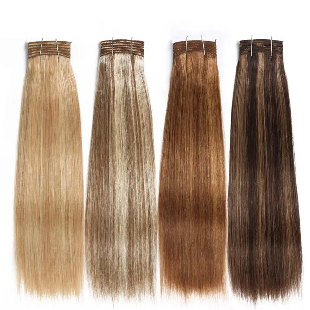 Double Drawn Brazilian Remy Human Hair Bundles Straight Hair Weave Color #P6613 Piano Colors Blonde Bundles