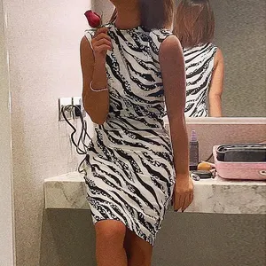 Hot sale sleeveless zebra print tight slim summer dresses women lady clothing