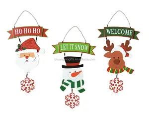 Wooden christmas hanging ornament santa claus / snowman/elk"LET IT SNOW"decoration xmas hanger for garden decorative on wall