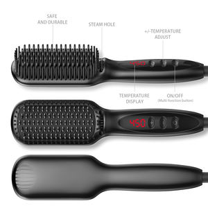 Brosse lissante électrique certifiée CE la plus vendue avec écran LCD et plaques en céramique pour barbe et cheveux - Product Image 5