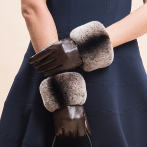 Moda polsino in pelliccia <span class=keywords><strong>di</strong></span> coniglio Touch Screen in <span class=keywords><strong>pelle</strong></span> <span class=keywords><strong>di</strong></span> <span class=keywords><strong>pecora</strong></span> da donna guanti in <span class=keywords><strong>vera</strong></span> <span class=keywords><strong>pelle</strong></span> Luvas - Product Image 3