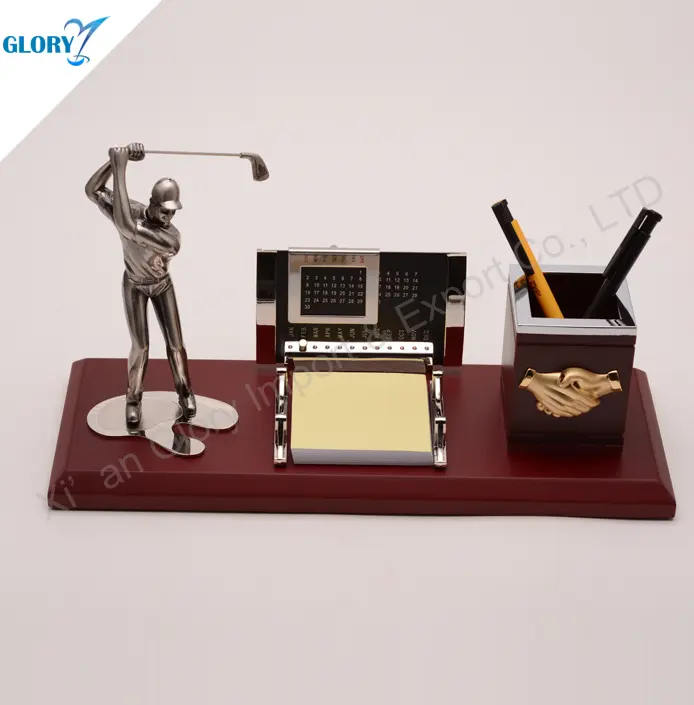 Golf Theme Wooden Corporate Gifts set Popular Custom Business Award Pen Holder watch