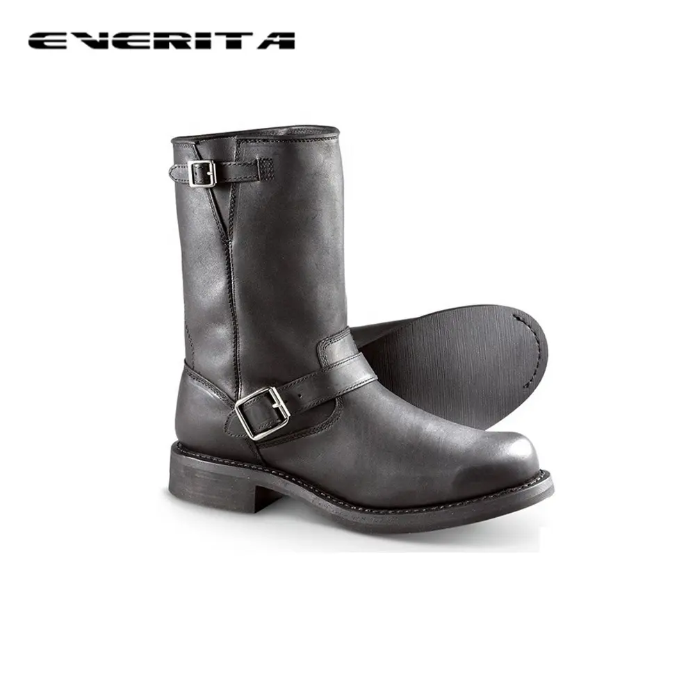 Fashionable Waterproof Buckle Mid-calf High Shoes Customized Leather Welt Men Leather Boots
