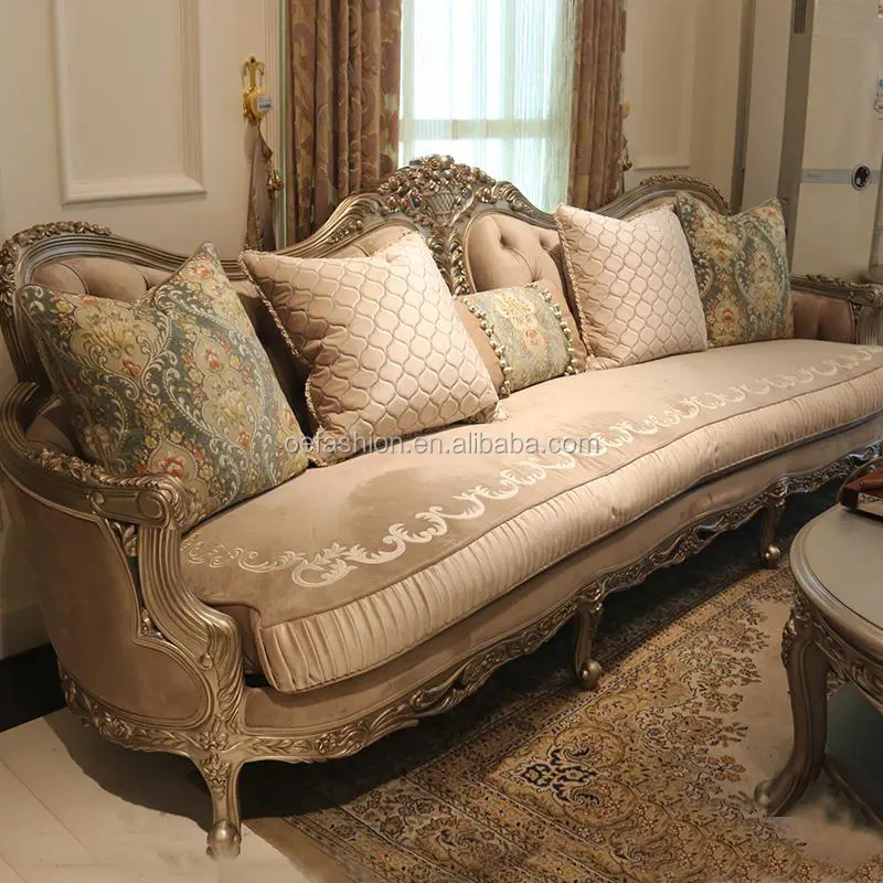 Cung Điện Hoàng Gia Tay Chạm Khắc Vải Sofa/Châu Âu Phòng Khách Nội Thất