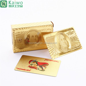 Cartes <span class=keywords><strong>de</strong></span> <span class=keywords><strong>jeu</strong></span> <span class=keywords><strong>de</strong></span> poker plaquées or 24 carats <span class=keywords><strong>100</strong></span> dollars, feuille d'or, personnalisées - Product Image 3
