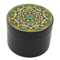 Mandala Series Moulin à herbes 4 pièces 50mm Petit modèle Briquets en alliage de zinc noir et accessoire pour fumer avec emballage en boîte
