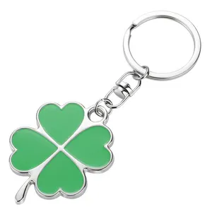 Fashion Novelty Items Flower Keyring Green Four Leaf Clover Key Chain Ring Holder For Women Four Leaf Clover Metal Keychain