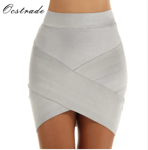 2018 high quality summer grey bandaged skirt Mini High Waist bandaged skirt