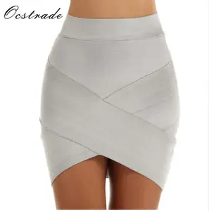 2018 Hoge Kwaliteit Zomer Grijs Bandage Rok Mini Hoge Taille Bandage Rok