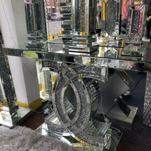Sparkle Bling <strong>Silver</strong> Glass Mirrored <strong>Console</strong> <strong>Table</strong> Crushed Diamond Crystal <strong>Console</strong> <strong>Table</strong> Vanity <strong>Table</strong> - Product Image 3
