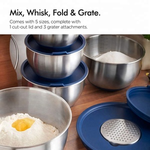 Bát Trộn Bột Đồ Dùng Nhà Bếp Bộ Bát Trộn Màu Bằng Thép Không Gỉ Có Nắp Và Dụng Cụ Nạo - Product Image 2