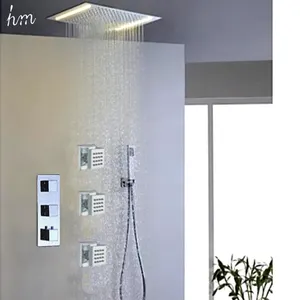 Bathroom led shower set recessed shower rain with body shower with thermostatic water mixer