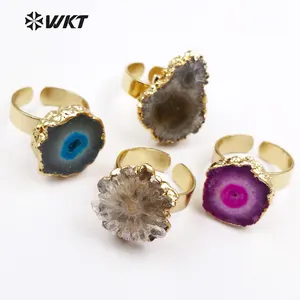 WT-R300 New Arrival Colorful Druzy Agate Rings 24K Gold Plated Rings Multi-color Optional New Design Rings
