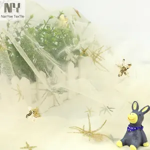 Nanyee Textile Summer Gold <strong>Metallic</strong> Lurex Embroidered <strong>Mesh</strong> With <strong>Sequin</strong> Stars - Product Image 1