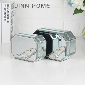 Hexagon Shaped Mirror Glitter Glass Jewelry Box With Silver Metal Feather Decorative Necklace <strong>Ear</strong> <strong>Ring</strong> <strong>Storage</strong> Use - Product Image 5