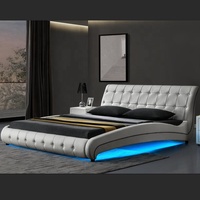 Willsoon Schlafzimmermöbel Luxusbett mit Gestepptem Design aus Kunstleder, Doppel-Holzbettrahmen mit LED-Beleuchtung und King-Size-Kopfteil