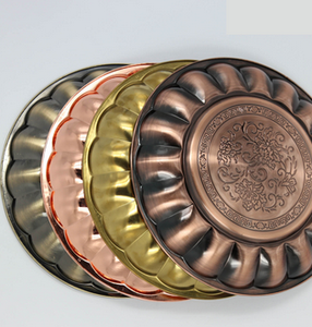 Hot Sale Stainless Steel Gold <strong>Dinner</strong> Plate,charger Plates,antiquelily Flower Pattern Metal Fruit <strong>Tray</strong> - Product Image 2