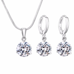 Ensemble collier et boucles d'oreilles de mariage en cristal de rubis, Simple, classique, bon marché, plaqué or blanc 18K, coupe ronde, CZ, ensemble de bijoux