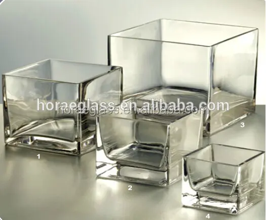 Custom glassware manufacturer high quality clear square glass vase for home decor