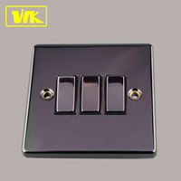 Interrupteur électrique britannique à 3 gangs et 2 voies, couleur métal gris, 10AX