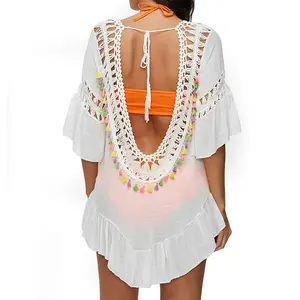 YOUME 2018 Phụ Nữ Sexy Màu Tassel Xem Qua Crochet Áo Bãi Biển Che Lên Đồ Bơi Mùa Hè Bikini Cover Up Swim Bãi Biển Ăn Mặc