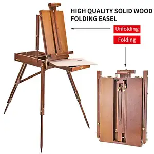 Hot Selling Traveling French Style Wooden Art Easel Strap Solid Beech Wood Construction Art Ease (Walnut)