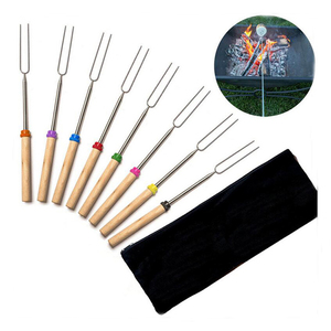 Tuỳ chỉnh 32 "Thịt Nướng Canva Túi Nối Dài Thép Không Gỉ Linh Hoạt Gỗ Rang Stick Telescoping Tay Cầm Bằng Gỗ <span class=keywords><strong>Bbq</strong></span> Ngã Ba - Product Image 1