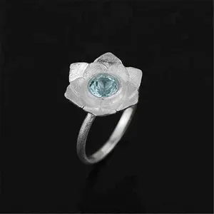 Pure Lotus silver peruvian ring with Topaz Stone