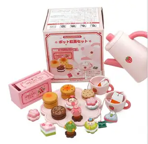 女の子の料理おもちゃハイティーセットケーキティーカップアイスクリームセットピンクプレイ木製おもちゃ