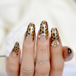 3D larga ronda Leopardo de Oro francés falso <span class=keywords><strong>uñas</strong></span> marrón de oro de diamantes de imitación de brillo de <span class=keywords><strong>uñas</strong></span> falsas consejos sobre arte manicura bricolaje ropa de verano de las <span class=keywords><strong>uñas</strong></span> - Product Image 2