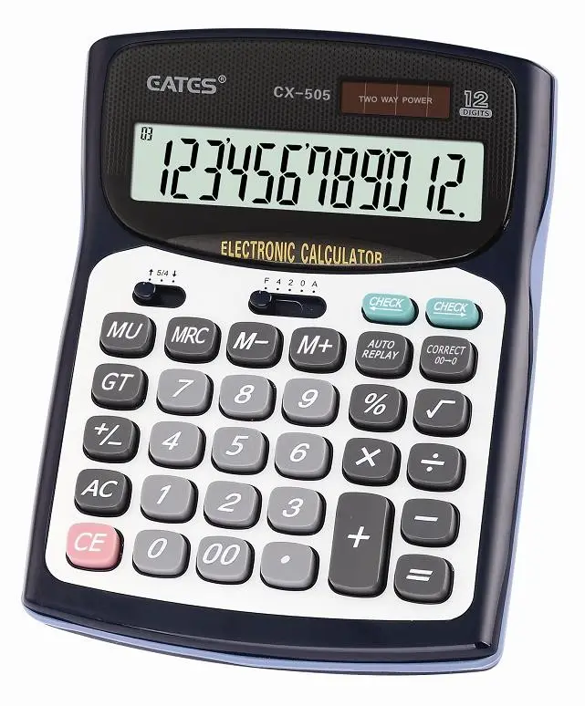 99 étapes Grande Taille Calculatrice Correcte Double Puissance 12 Chiffres Calculatrice Électronique De Bureau