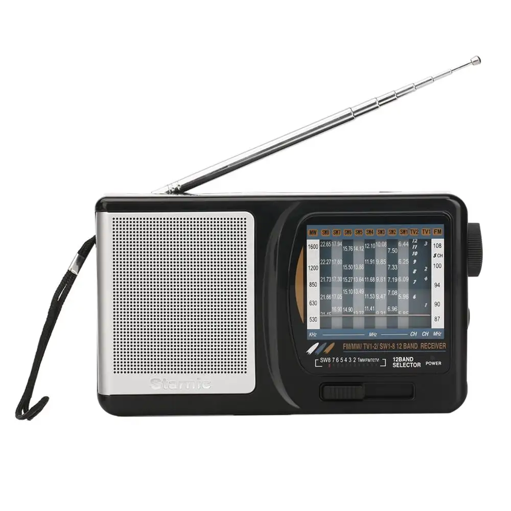 Дешевые портативные AM FM SW TV 12 диапазонное Радио С Телескопической Металлической антенной