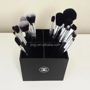 Custom cosmetic store shop black cube pmma makeup brush holder plexiglass brush display stand acrylic brush holder with 4 grids