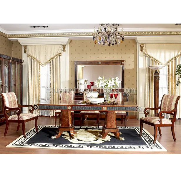 YB10 Mewah Italia Mahoni Istana Kerajaan 8-12 Kursi Ruang Makan Furniture 18th Century Antik Baroque Meja Makan Kayu Solid