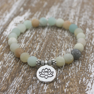 <span class=keywords><strong>Pulsera</strong></span> de Yoga de piedra amazonita OM para <span class=keywords><strong>hombre</strong></span> y mujer, brazalete de piedra de loto mate, cuentas de Chakra Mala, brazalete de piedra de Lava - Product Image 4