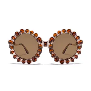 14332 Superhot Eyewear 2019 Luxe Merk Designer Zonnebril Ronde Oversized Vrouwen Bling Kristal Strass Zonnebril