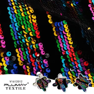 100% Polyester Regenbogen reversibler Samt bestickter mehrfarbiger Pailletten stoff für Kleid