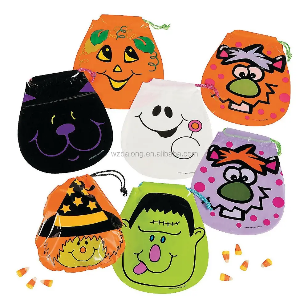 Draw String Bags With Halloween Mosters Witchs Goody Nonwoven Fabric BSCI SEDEX GRS r-pet non-woven