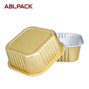 Venta al por mayor 300ML/10oz cuadrado papel de aluminio bandeja para hornear cajas de postre queso pastel tazas con tapas de plástico