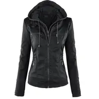 Gotik Faux deri ceket kadın Hoodies kış sonbahar motosiklet ceket siyah giyim PU ceket ceket Y10538