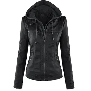 गोथिक अशुद्ध चमड़े का जैकेट महिलाओं Hoodies सर्दियों शरद ऋतु मोटरसाइकिल जैकेट काले ऊपर का कपड़ा पु जैकेट कोट Y10538