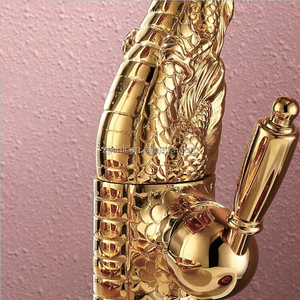 X8624B4 Luxe Enkele Handgreep Messing Materiaal Goud Kleur Van Artistieke Draak Badkamer Wastafel Kraan