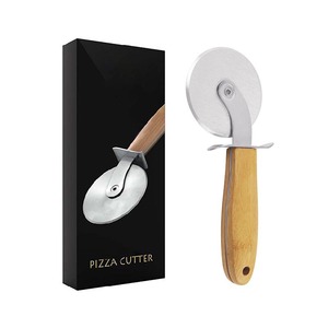 Utensili da cucina utensili da forno coperchio protettivo in acciaio inossidabile taglierina per ruote per Pizza con manico in bambù naturale - Product Image 1