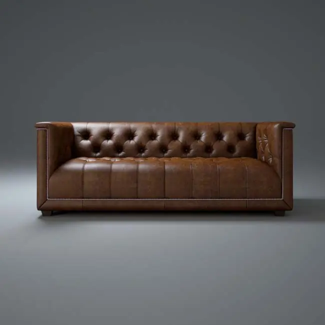 Loveseat sofa in vintage brown leather / Classical chesterfield leather 2 seater sofa