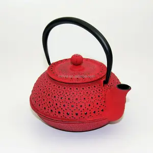 สีแดงฝนเคลือบเหล็กหล่อกาน้ำชา500มิลลิลิตรโลหะกาน้ำชา