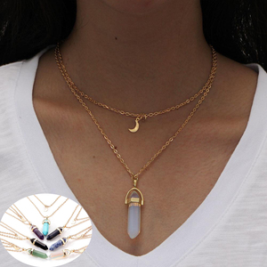 Doppio Strato di Migliori Amici di Cristallo Opale Naturale Pietra Proiettile Luna Doppio Strato Girocollo In Oro Collane Del Pendente Unisex Dei Monili del Regalo - Product Image 1