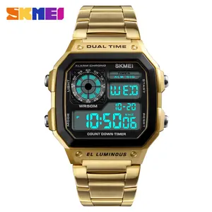 Nuevas llegadas 2018 deporte reloj Digital Led luminoso reloj de acero inoxidable de lujo impermeable moda cuadrado azul del reloj Skmei reloj de los hombres