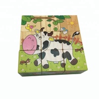 Dessin animé enfant en bois six côtés 9 Cubes jouet Blocs De bois puzzle