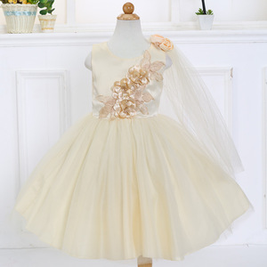Champagne flor <span class=keywords><strong>niña</strong></span> vestido puffy tul pétalo sin mangas vestido princesa traje de <span class=keywords><strong>bautizo</strong></span> - Product Image 1