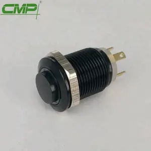 CMP 12mm en métal en aluminium noir bouton poussoir lumineux